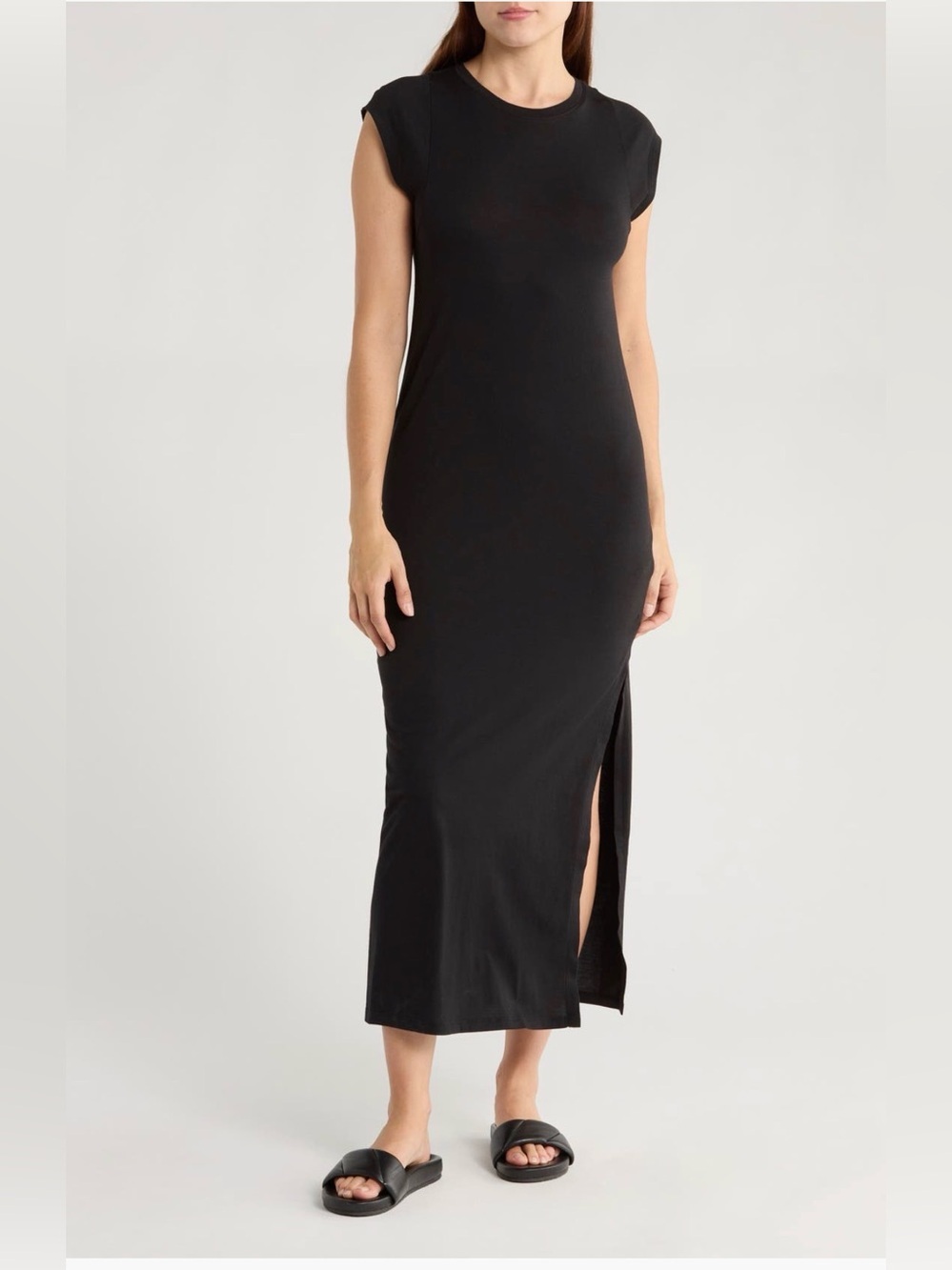 NWT FRAME Le Muscle Cap Sleeve Maxi Dress in Noir Black Size Small